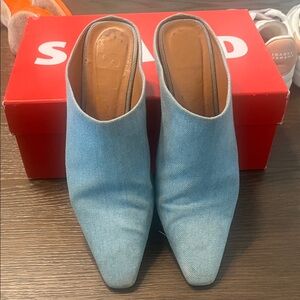 STAUD Blue Denim Mules